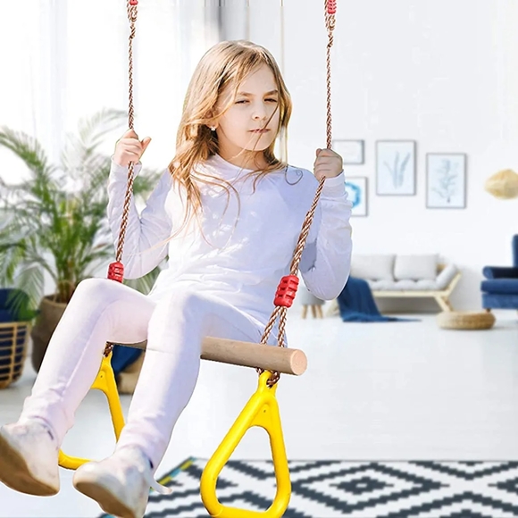 Wooden Trapeze Swing with Triangular Gym Rings for Kids multicolor to choose - Picture 6 of 6
